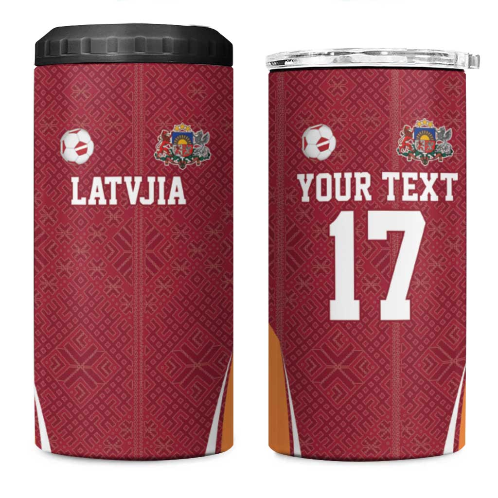 Latvia Football Custom 4 in 1 Can Cooler Tumbler Red Latvian Pattern