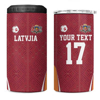 Latvia Football Custom 4 in 1 Can Cooler Tumbler Red Latvian Pattern