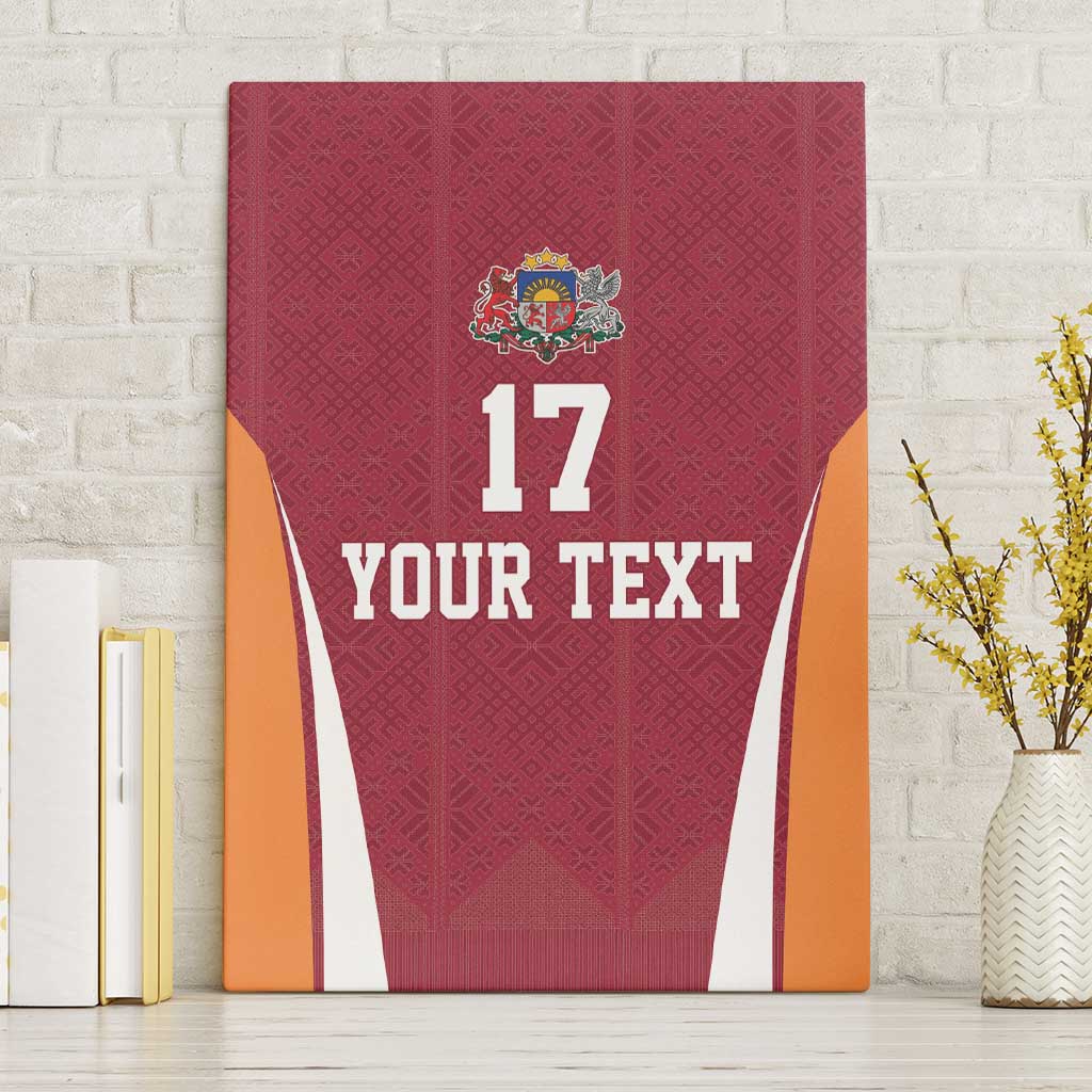 Latvia Football Custom Canvas Wall Art Red Latvian Pattern