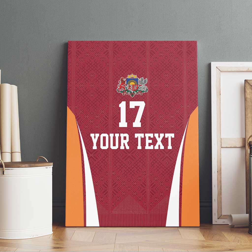 Latvia Football Custom Canvas Wall Art Red Latvian Pattern