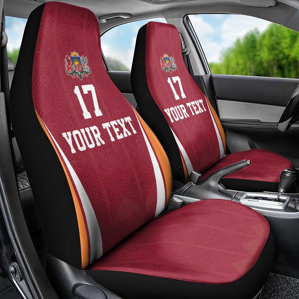 Latvia Football Custom Car Seat Cover Red Latvian Pattern
