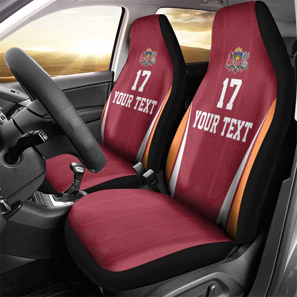 Latvia Football Custom Car Seat Cover Red Latvian Pattern