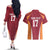 Latvia Football Custom Couples Matching Off The Shoulder Long Sleeve Dress and Hawaiian Shirt Red Latvian Pattern