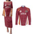 Latvia Football Custom Couples Matching Puletasi and Long Sleeve Button Shirt Red Latvian Pattern