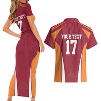Latvia Football Custom Couples Matching Short Sleeve Bodycon Dress and Hawaiian Shirt Red Latvian Pattern