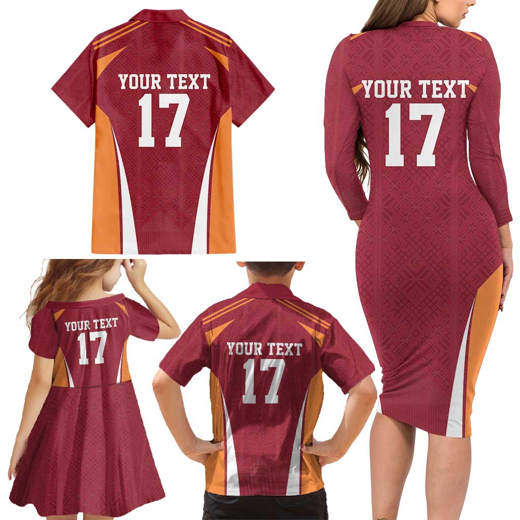 Latvia Football Custom Family Matching Long Sleeve Bodycon Dress and Hawaiian Shirt Red Latvian Pattern