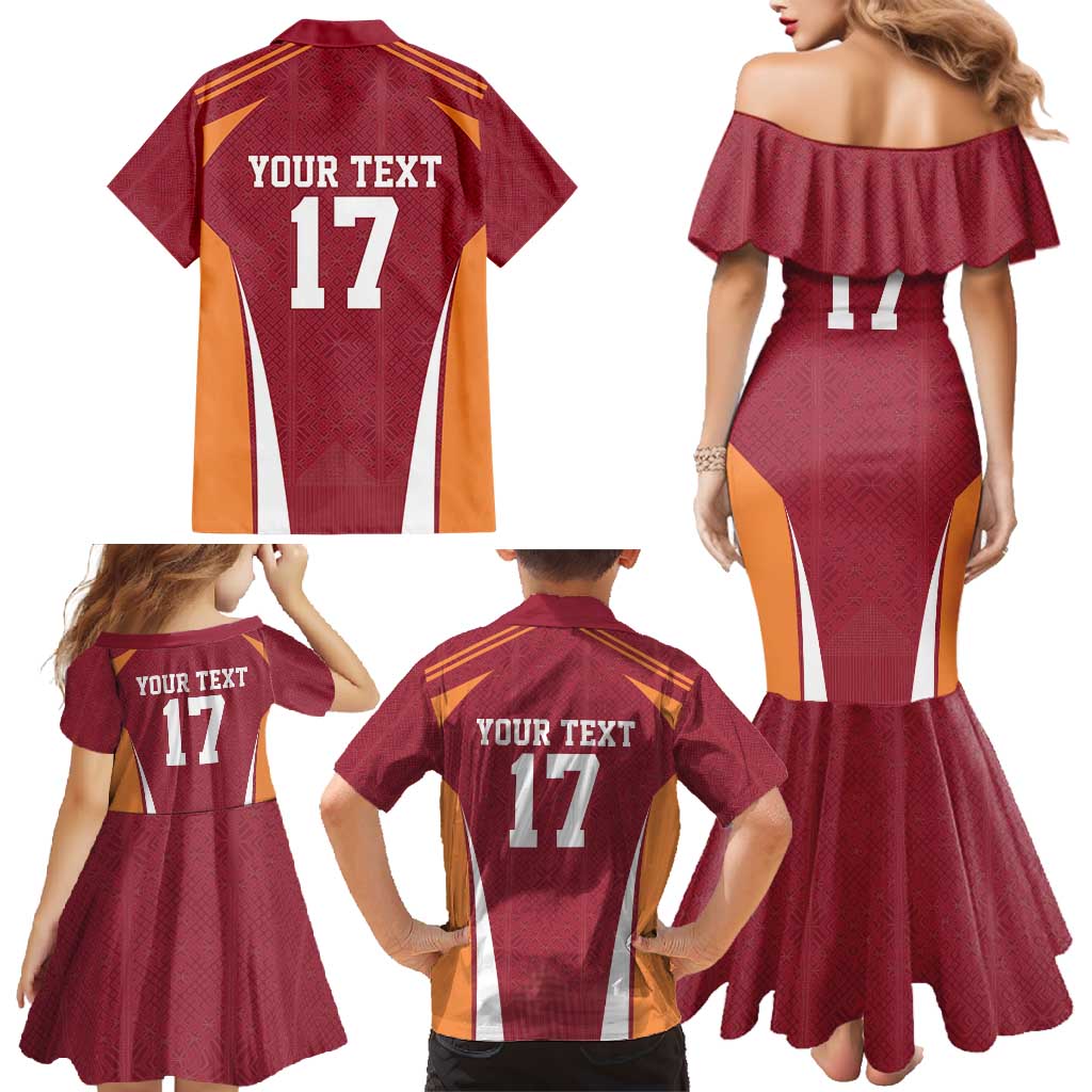 Latvia Football Custom Family Matching Mermaid Dress and Hawaiian Shirt Red Latvian Pattern