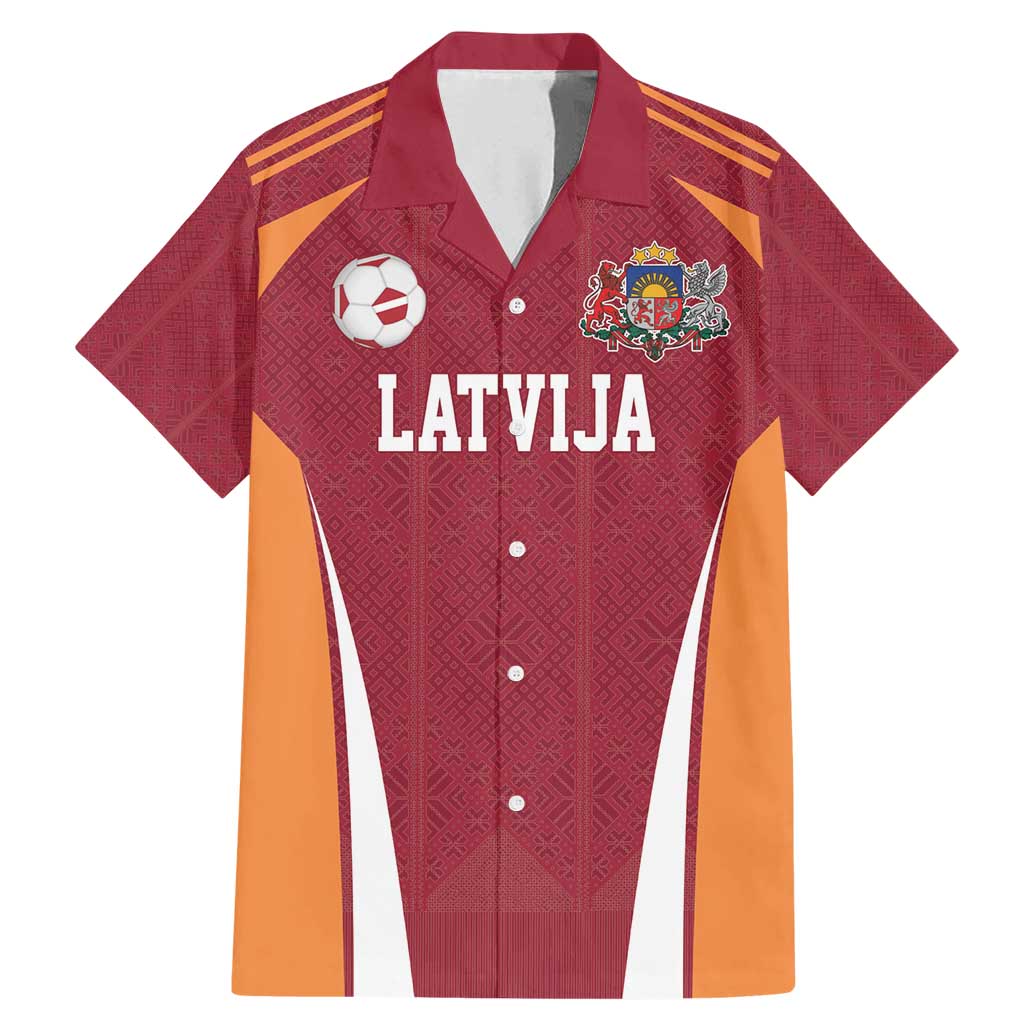 Latvia Football Custom Family Matching Mermaid Dress and Hawaiian Shirt Red Latvian Pattern
