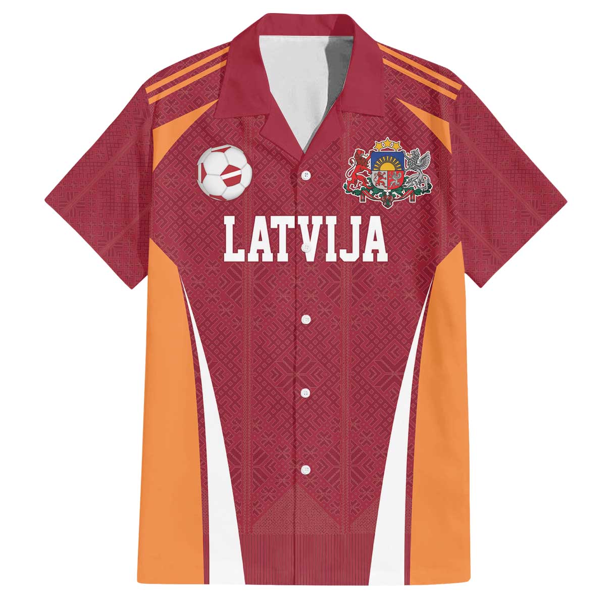 Latvia Football Custom Family Matching Off The Shoulder Long Sleeve Dress and Hawaiian Shirt Red Latvian Pattern