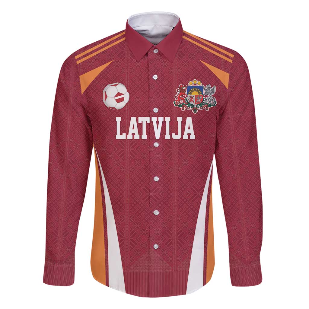 Latvia Football Custom Family Matching Off Shoulder Maxi Dress and Hawaiian Shirt Red Latvian Pattern