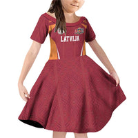 Latvia Football Custom Family Matching Off Shoulder Short Dress and Hawaiian Shirt Red Latvian Pattern