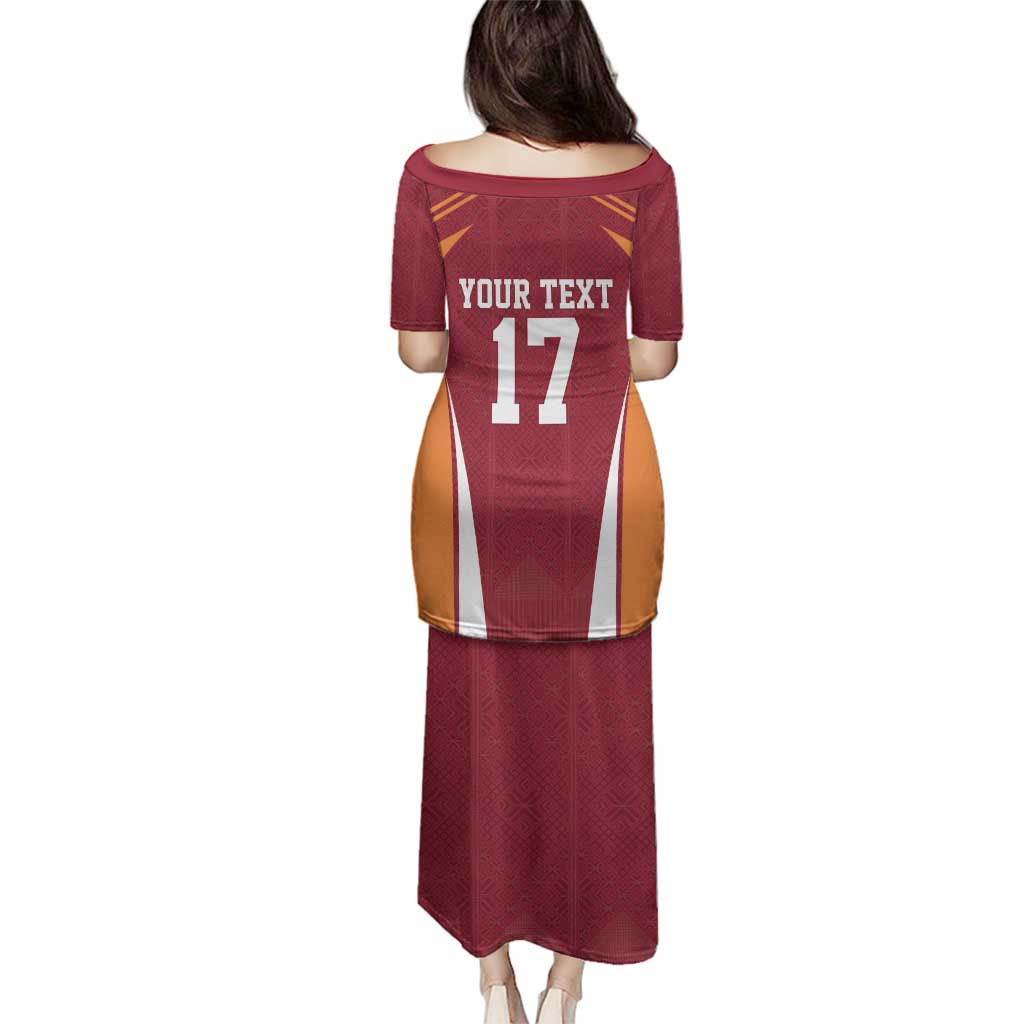 Latvia Football Custom Family Matching Puletasi and Hawaiian Shirt Red Latvian Pattern