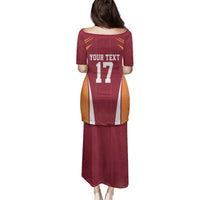 Latvia Football Custom Family Matching Puletasi and Hawaiian Shirt Red Latvian Pattern