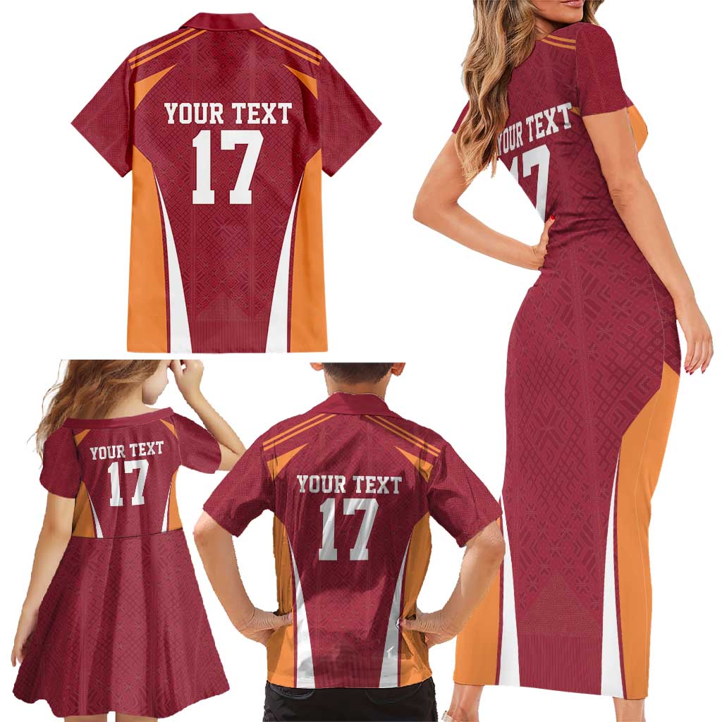 Latvia Football Custom Family Matching Short Sleeve Bodycon Dress and Hawaiian Shirt Red Latvian Pattern