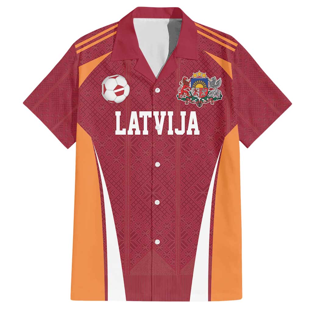 Latvia Football Custom Family Matching Short Sleeve Bodycon Dress and Hawaiian Shirt Red Latvian Pattern