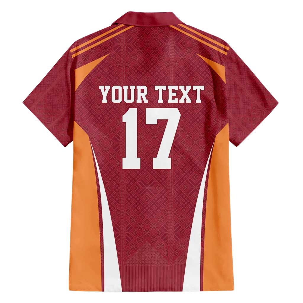 Latvia Football Custom Family Matching Short Sleeve Bodycon Dress and Hawaiian Shirt Red Latvian Pattern