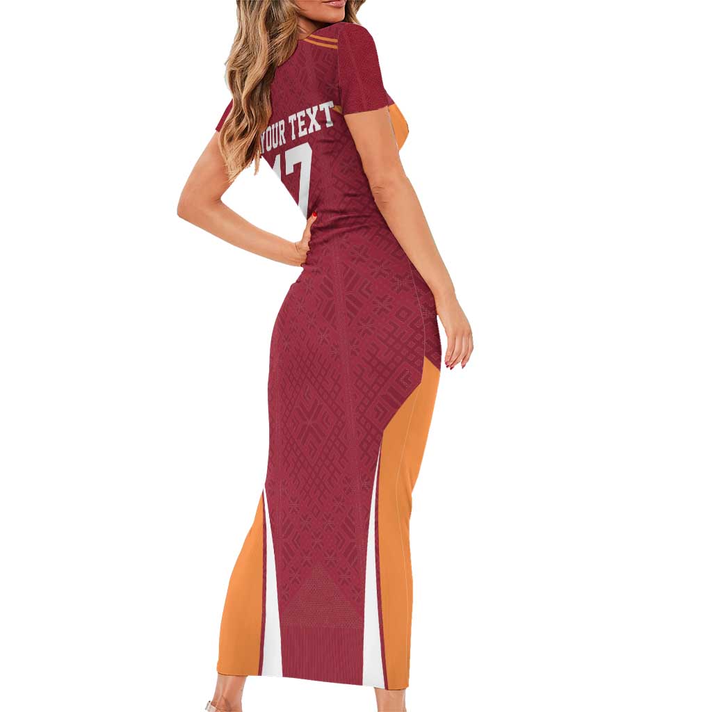 Latvia Football Custom Family Matching Short Sleeve Bodycon Dress and Hawaiian Shirt Red Latvian Pattern
