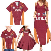 Latvia Football Custom Family Matching Summer Maxi Dress and Hawaiian Shirt Red Latvian Pattern