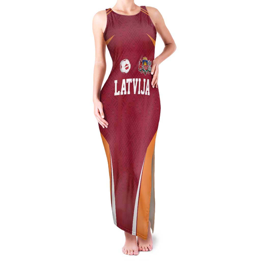 Latvia Football Custom Family Matching Tank Maxi Dress and Hawaiian Shirt Red Latvian Pattern