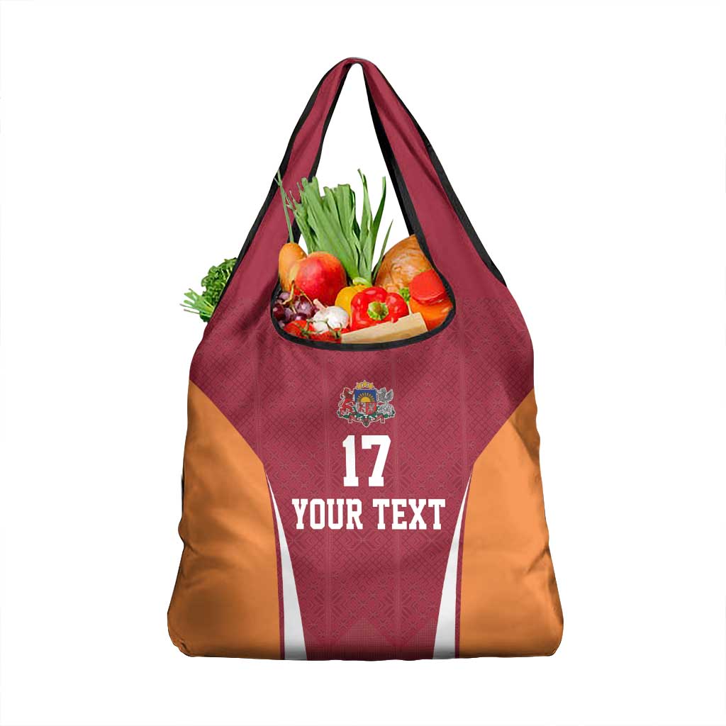 Latvia Football Custom Grocery Bag Red Latvian Pattern