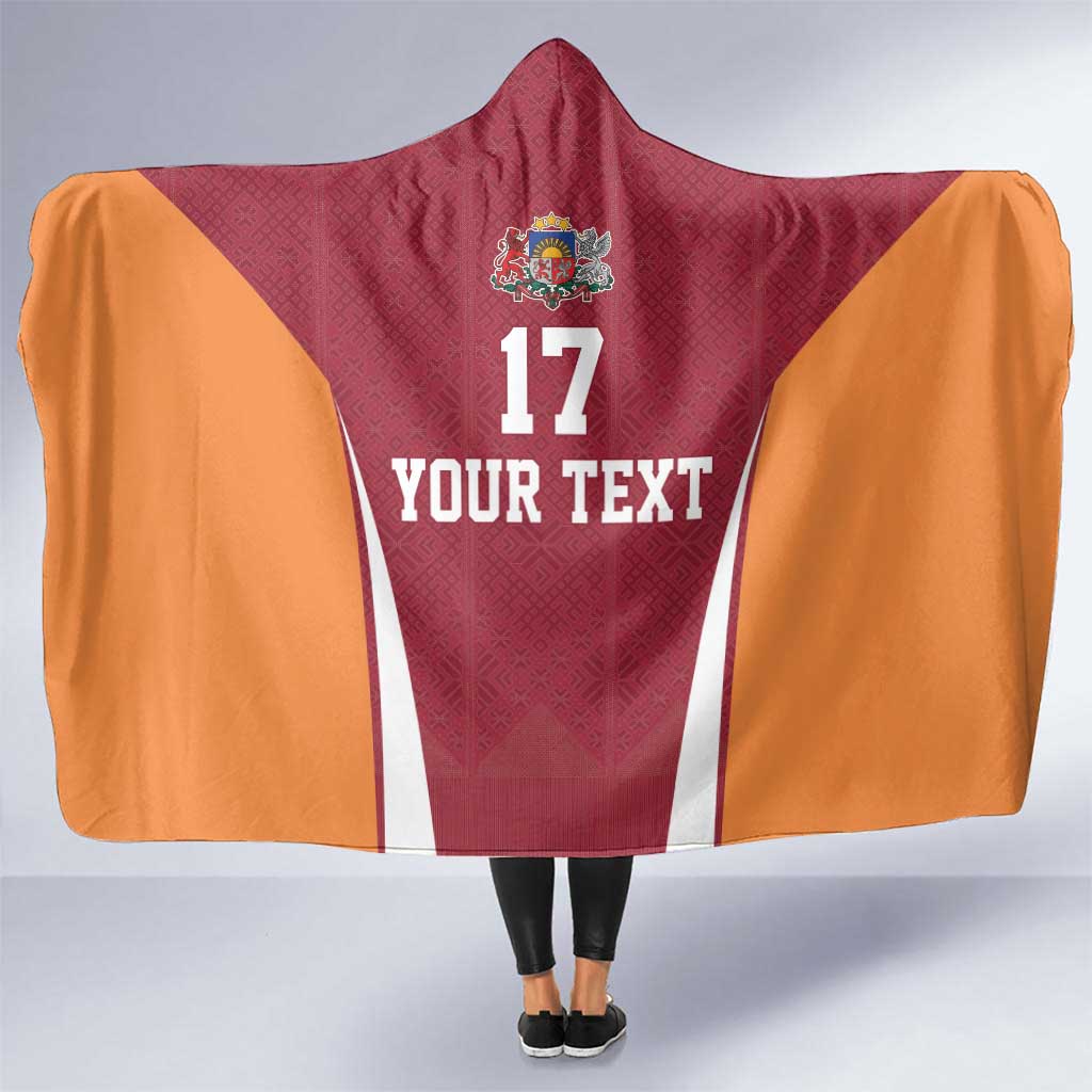 Latvia Football Custom Hooded Blanket Red Latvian Pattern