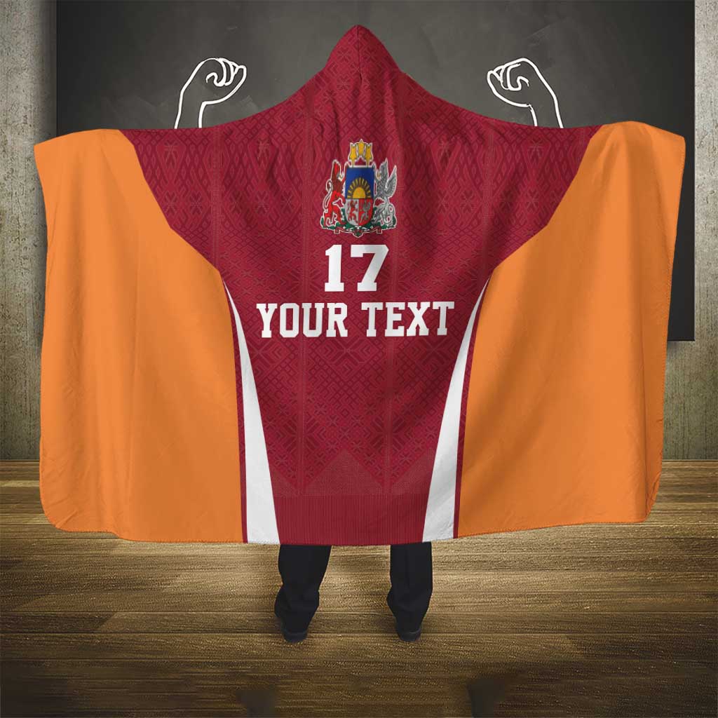 Latvia Football Custom Hooded Blanket Red Latvian Pattern