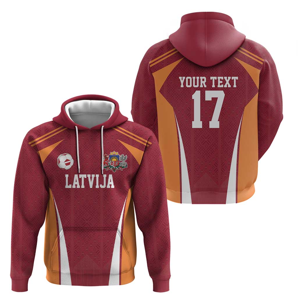 Latvia Football Custom Hoodie Red Latvian Pattern