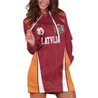 Latvia Football Custom Hoodie Dress Red Latvian Pattern