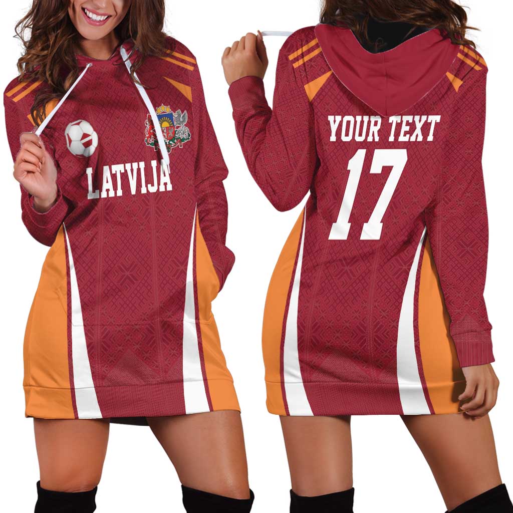 Latvia Football Custom Hoodie Dress Red Latvian Pattern
