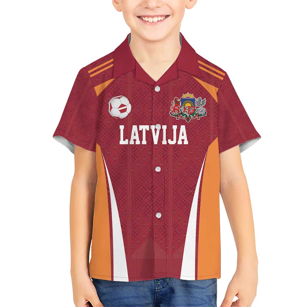 Latvia Football Custom Kid Hawaiian Shirt Red Latvian Pattern