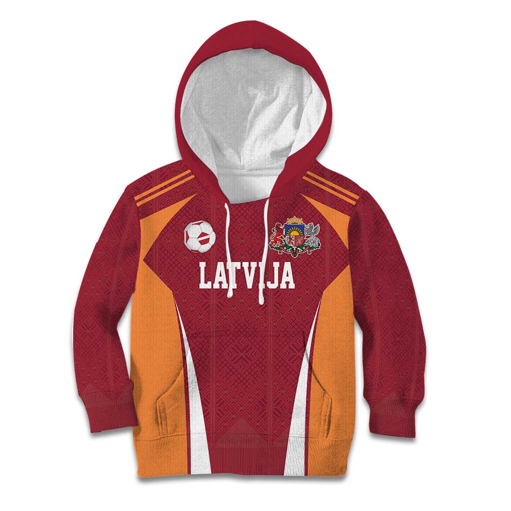Latvia Football Custom Kid Hoodie Red Latvian Pattern