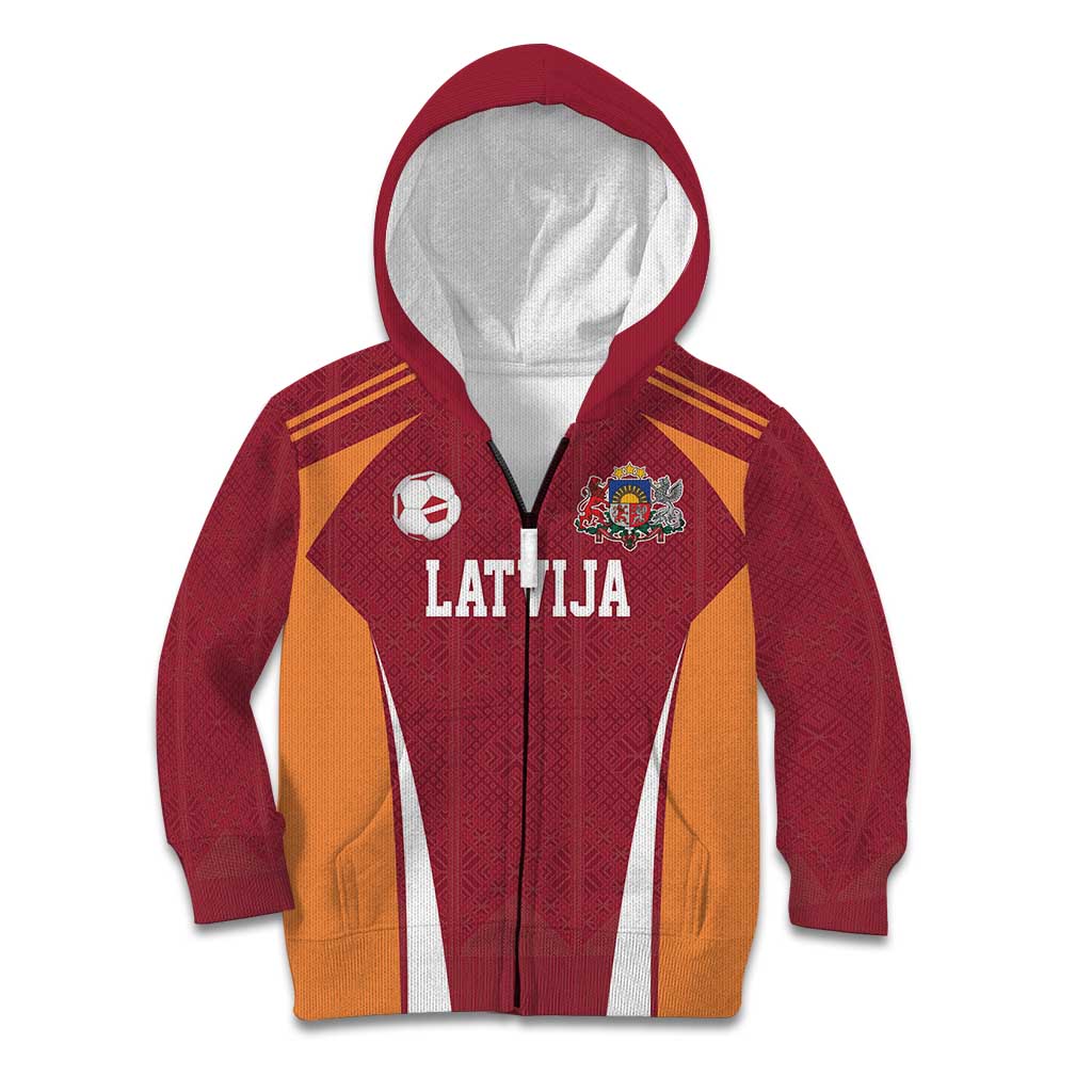 Latvia Football Custom Kid Hoodie Red Latvian Pattern