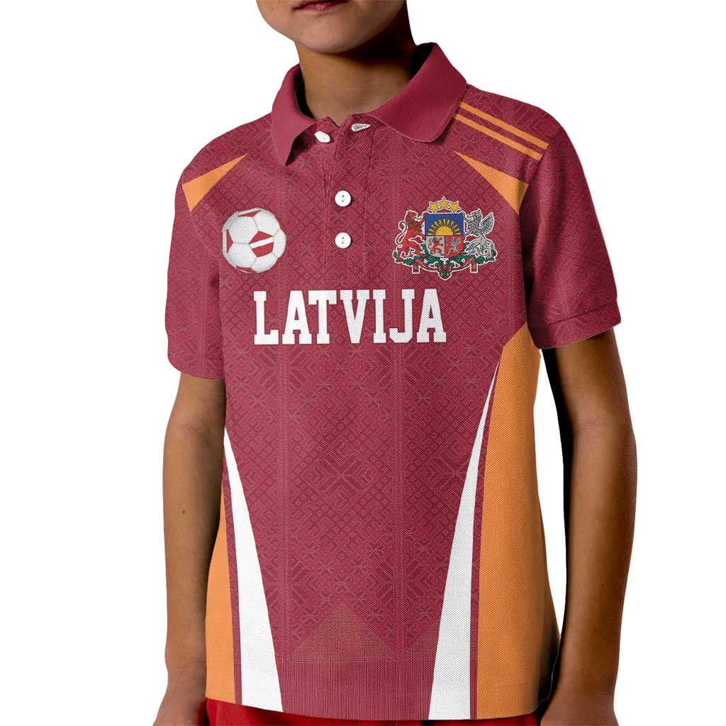 Latvia Football Custom Kid Polo Shirt Red Latvian Pattern
