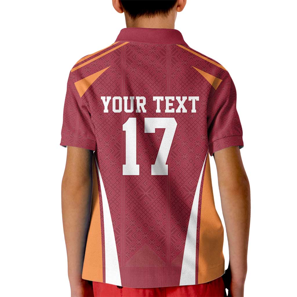 Latvia Football Custom Kid Polo Shirt Red Latvian Pattern