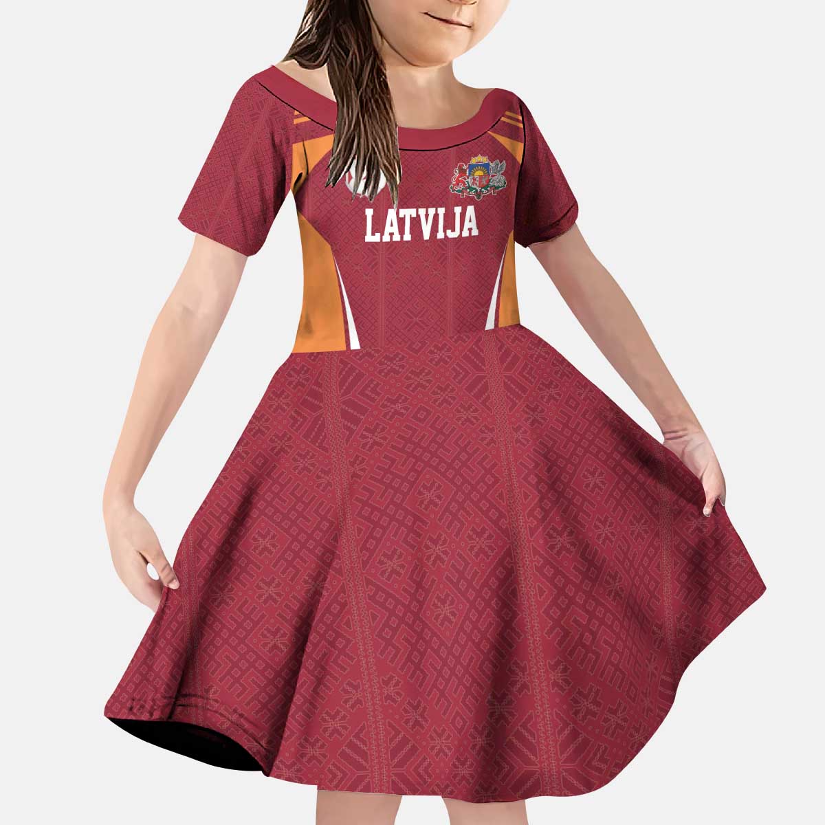 Latvia Football Custom Kid Short Sleeve Dress Red Latvian Pattern