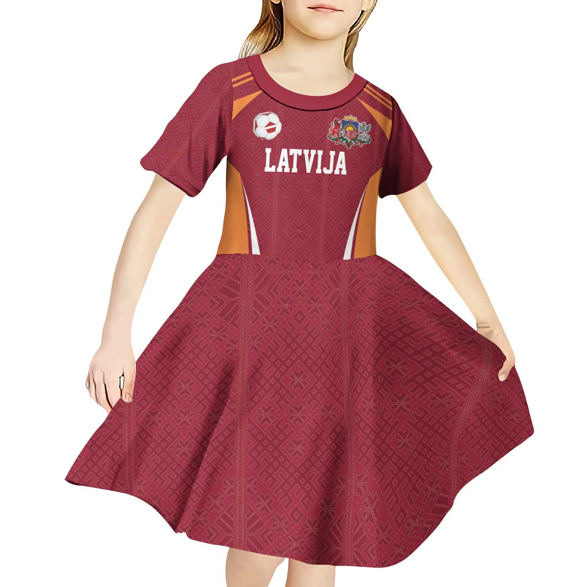 Latvia Football Custom Kid Short Sleeve Dress Red Latvian Pattern