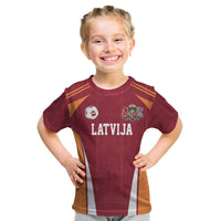Latvia Football Custom Kid T Shirt Red Latvian Pattern