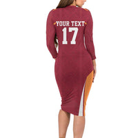 Latvia Football Custom Long Sleeve Bodycon Dress Red Latvian Pattern