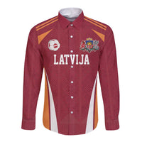 Latvia Football Custom Long Sleeve Button Shirt Red Latvian Pattern