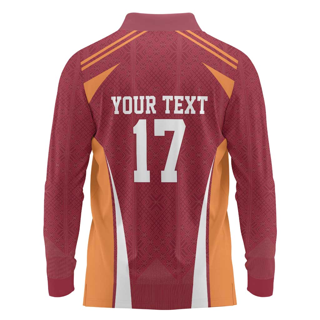 Latvia Football Custom Long Sleeve Polo Shirt Red Latvian Pattern