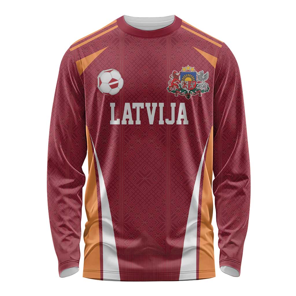 Latvia Football Custom Long Sleeve Shirt Red Latvian Pattern