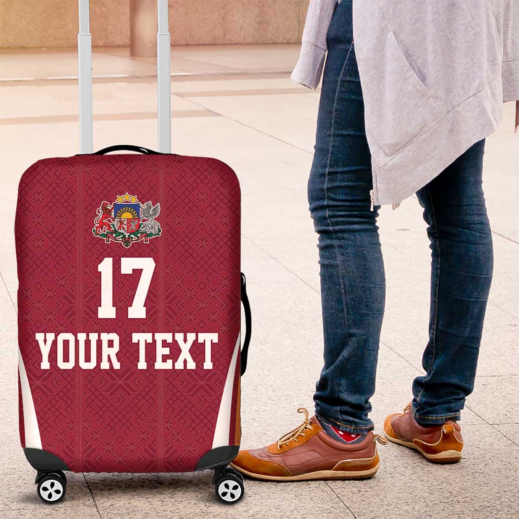 Latvia Football Custom Luggage Cover Red Latvian Pattern