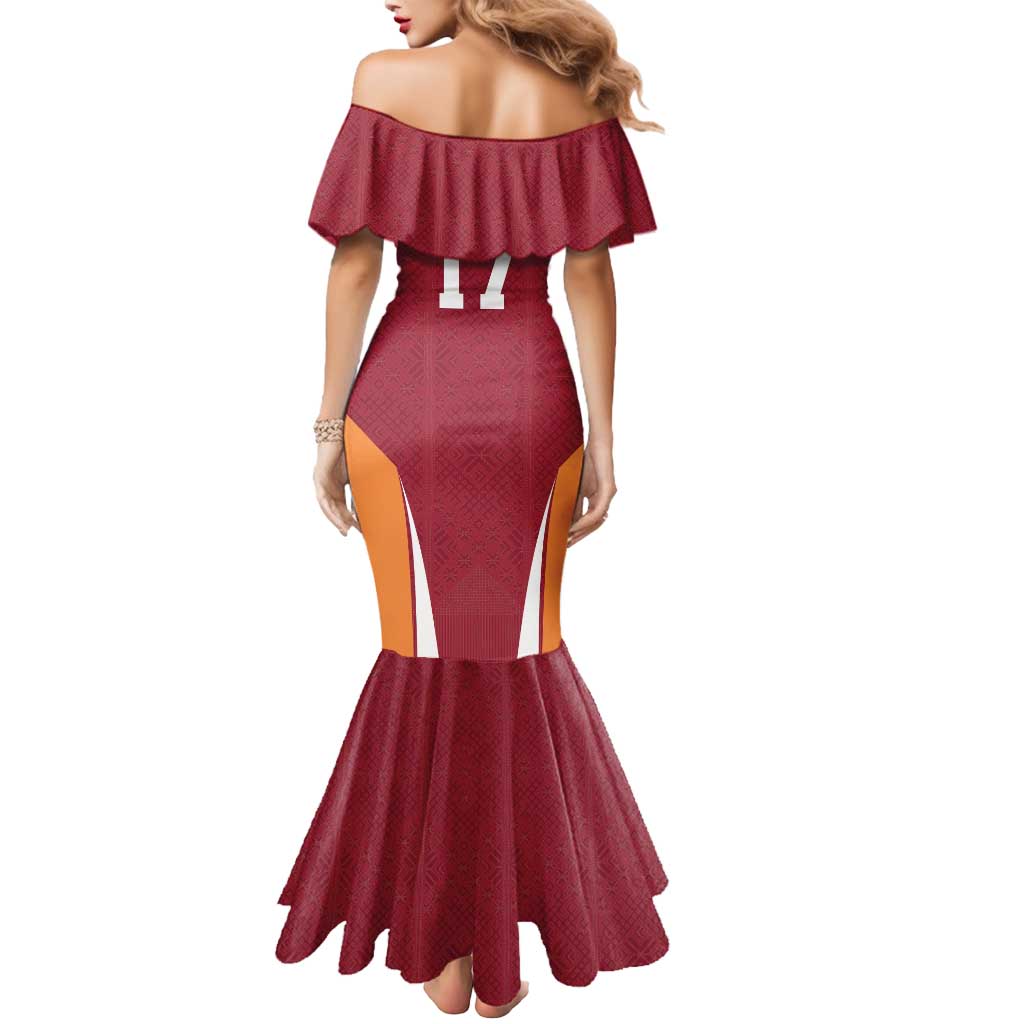 Latvia Football Custom Mermaid Dress Red Latvian Pattern