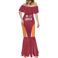Latvia Football Custom Mermaid Dress Red Latvian Pattern