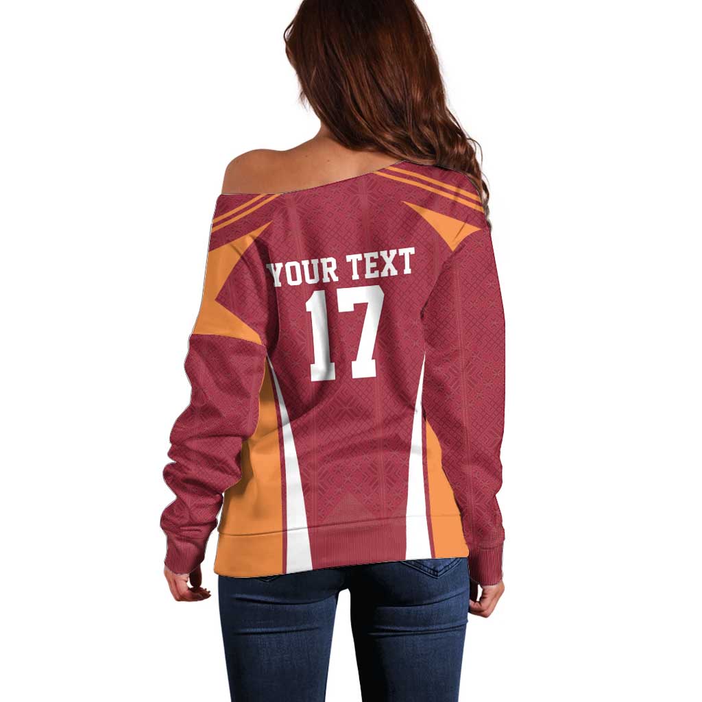 Latvia Football Custom Off Shoulder Sweater Red Latvian Pattern