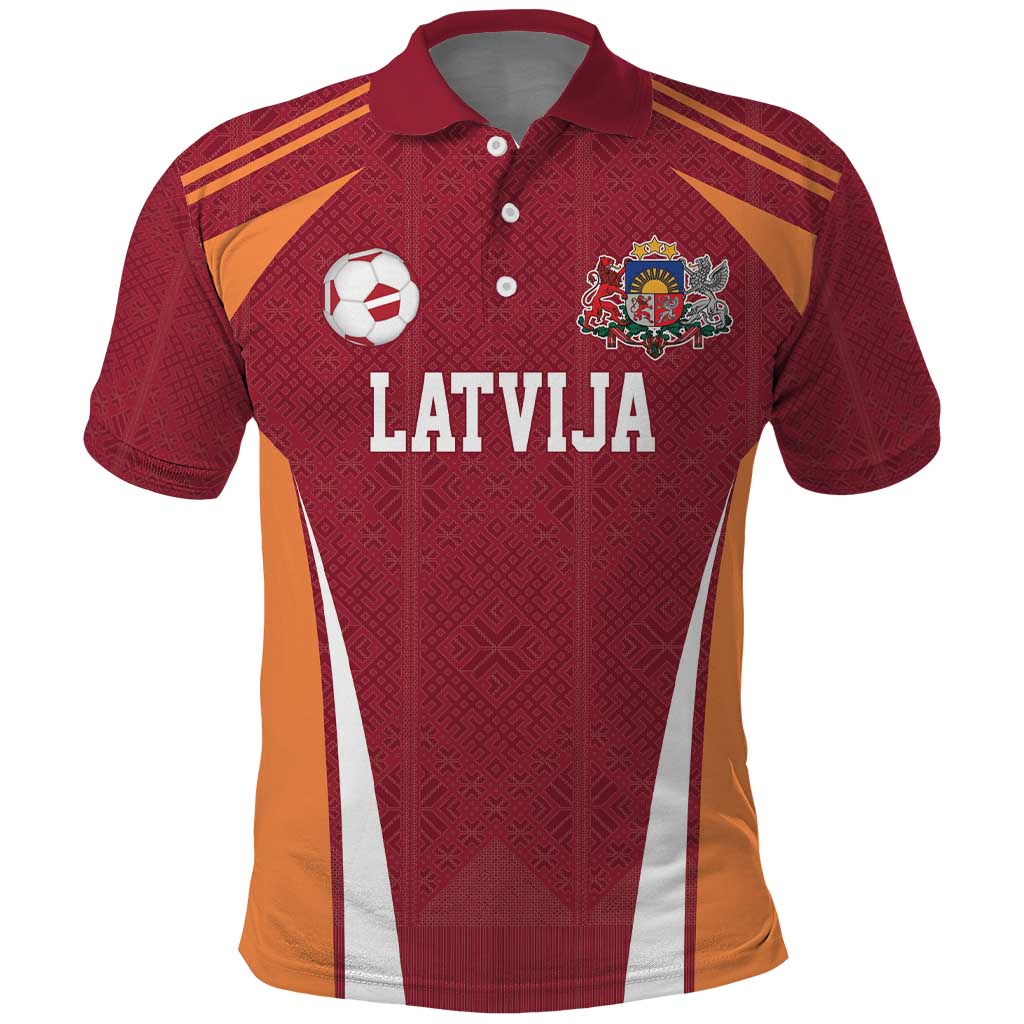 Latvia Football Custom Polo Shirt Red Latvian Pattern