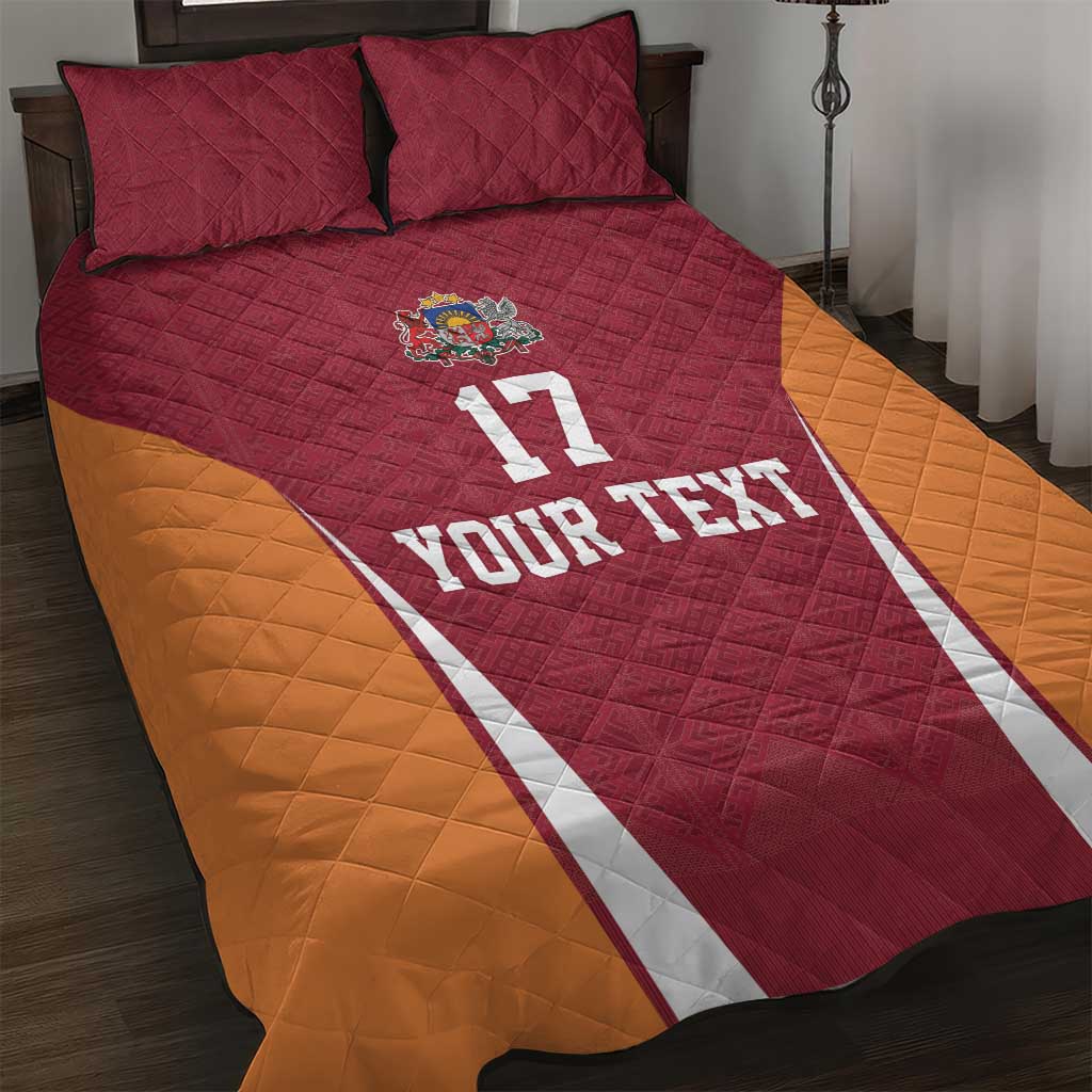 Latvia Football Custom Quilt Bed Set Red Latvian Pattern
