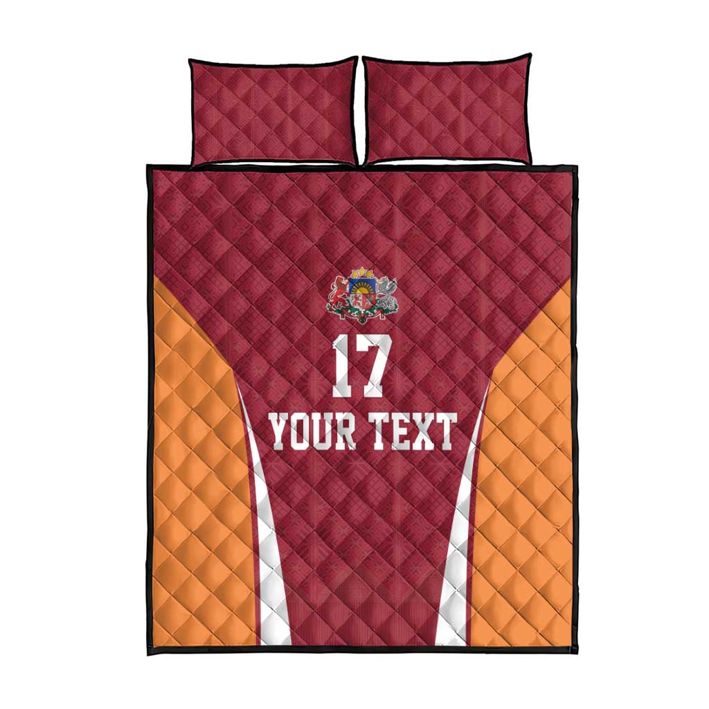 Latvia Football Custom Quilt Bed Set Red Latvian Pattern