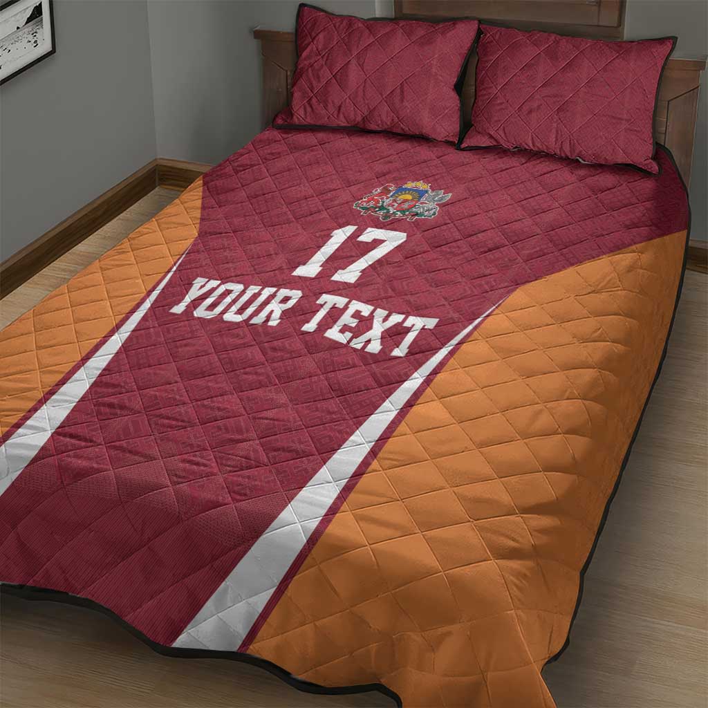 Latvia Football Custom Quilt Bed Set Red Latvian Pattern