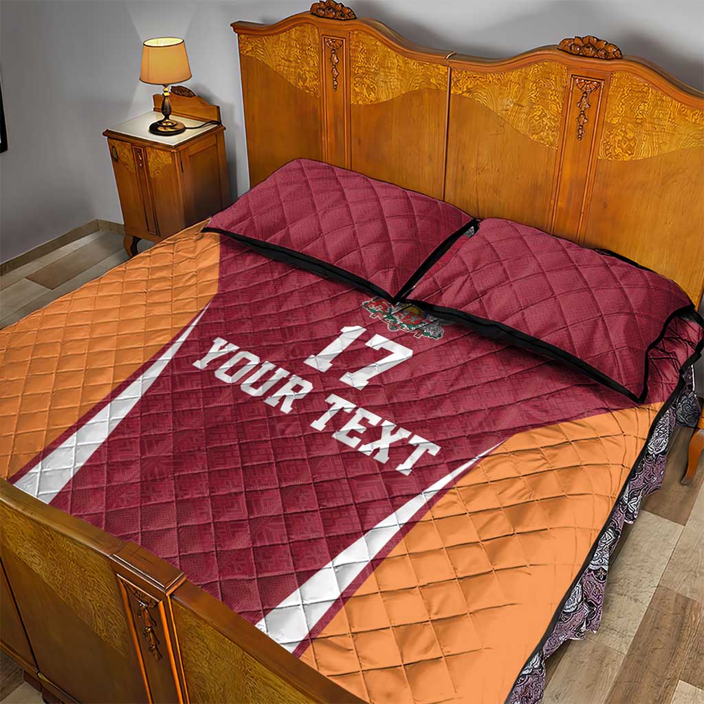 Latvia Football Custom Quilt Bed Set Red Latvian Pattern